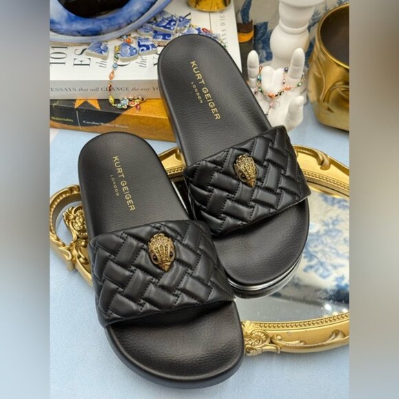 🆕 KURT GEIGER LONDON 🧿 NWOT Meena Eagle Slide, Quilted Black - Sz 39 US 8.5 - Picture 6 of 12